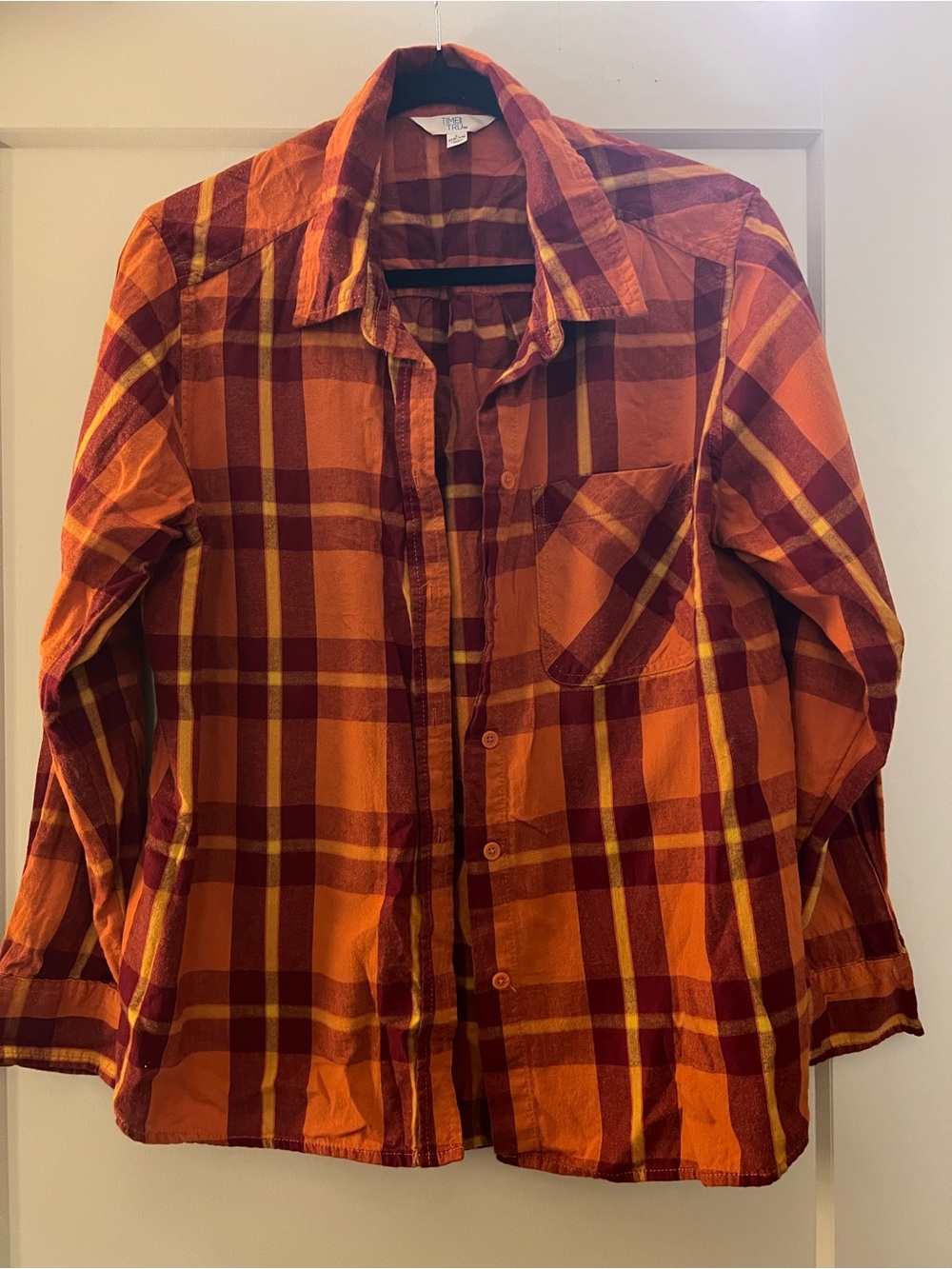 Orange Plaid Flannel Button-down